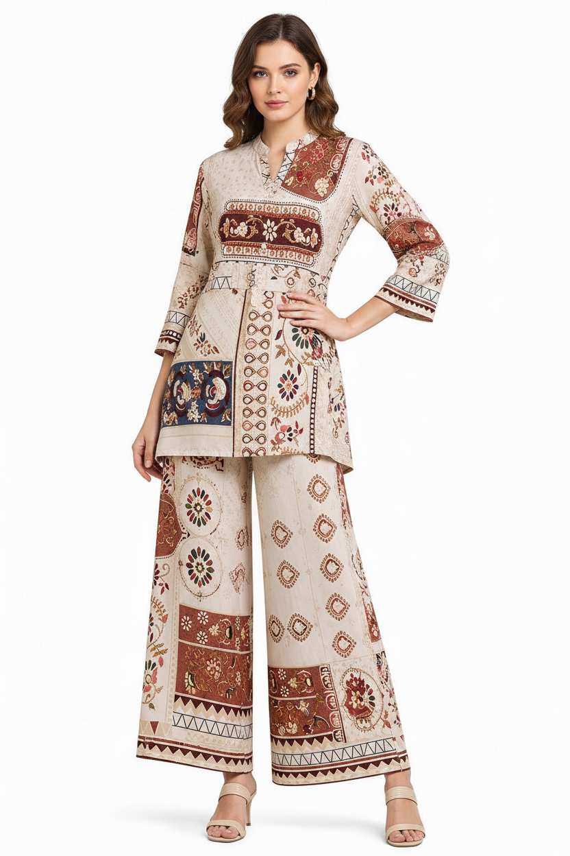 Beige Multi Printed Coord Sets