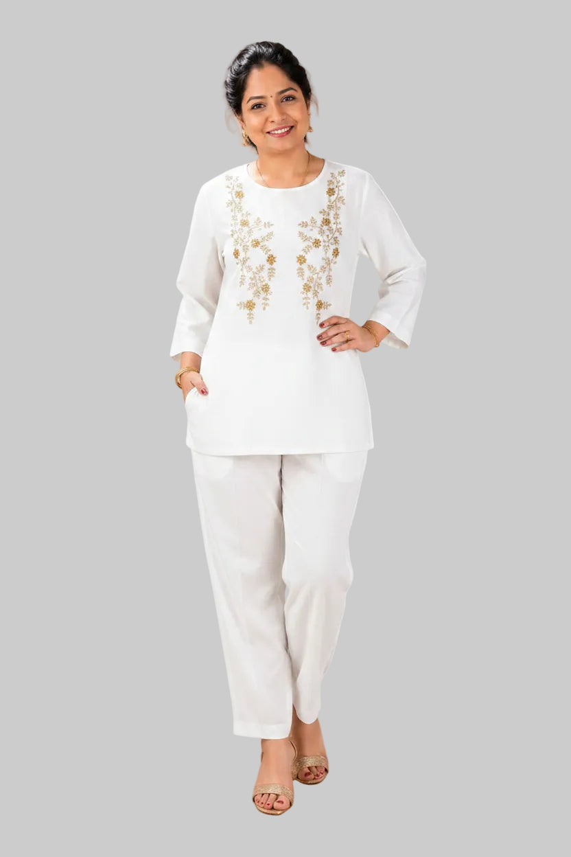 White Embroidered Coord Sets