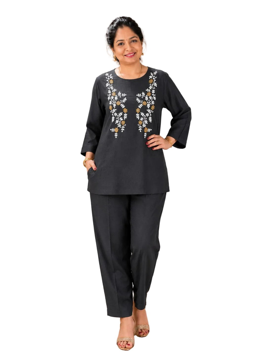 Black Embroidered Coord Sets