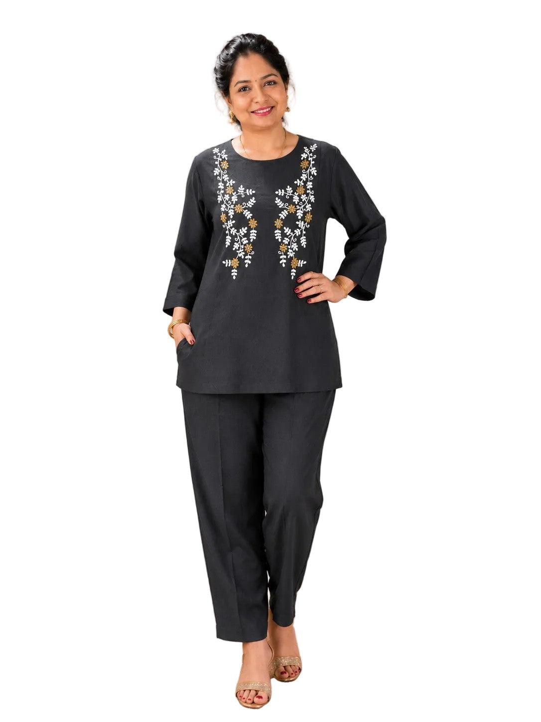 Black Embroidered Coord Sets