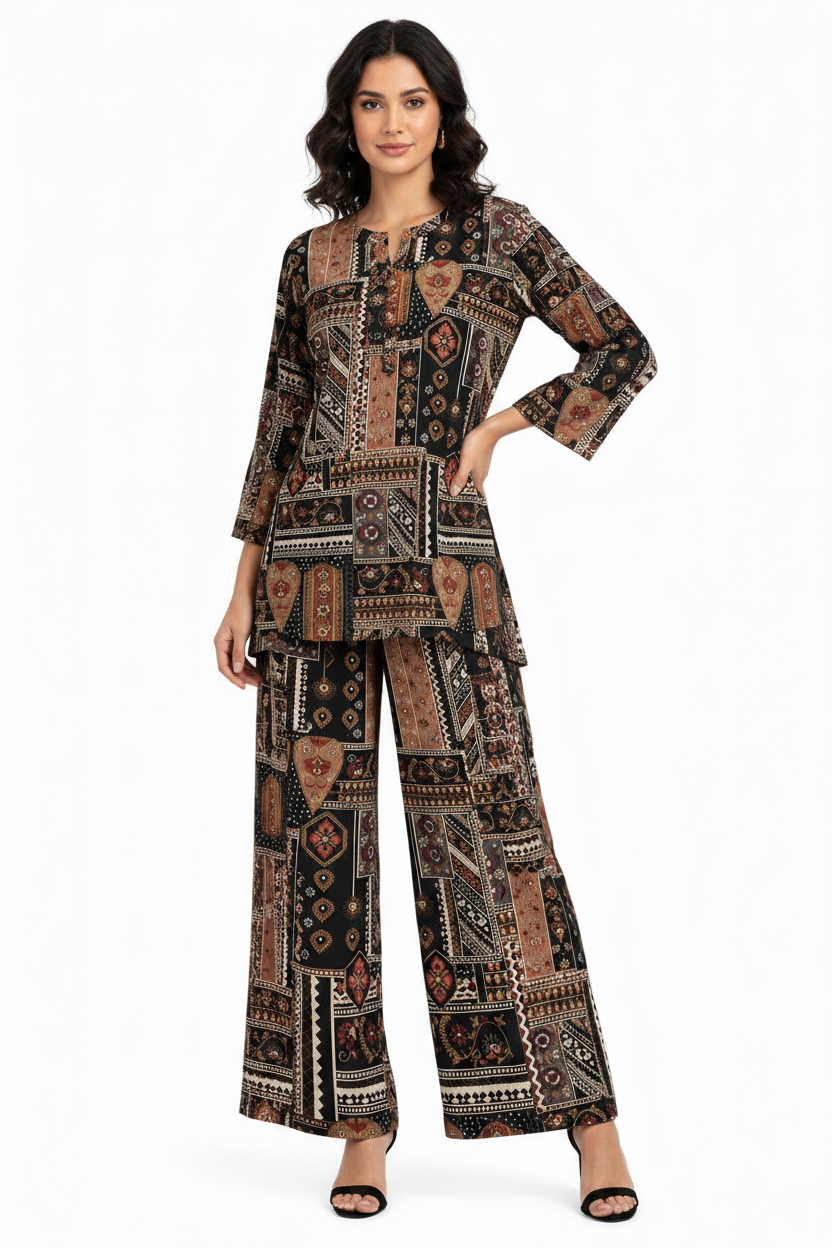 Black Multi Printed Coord Sets