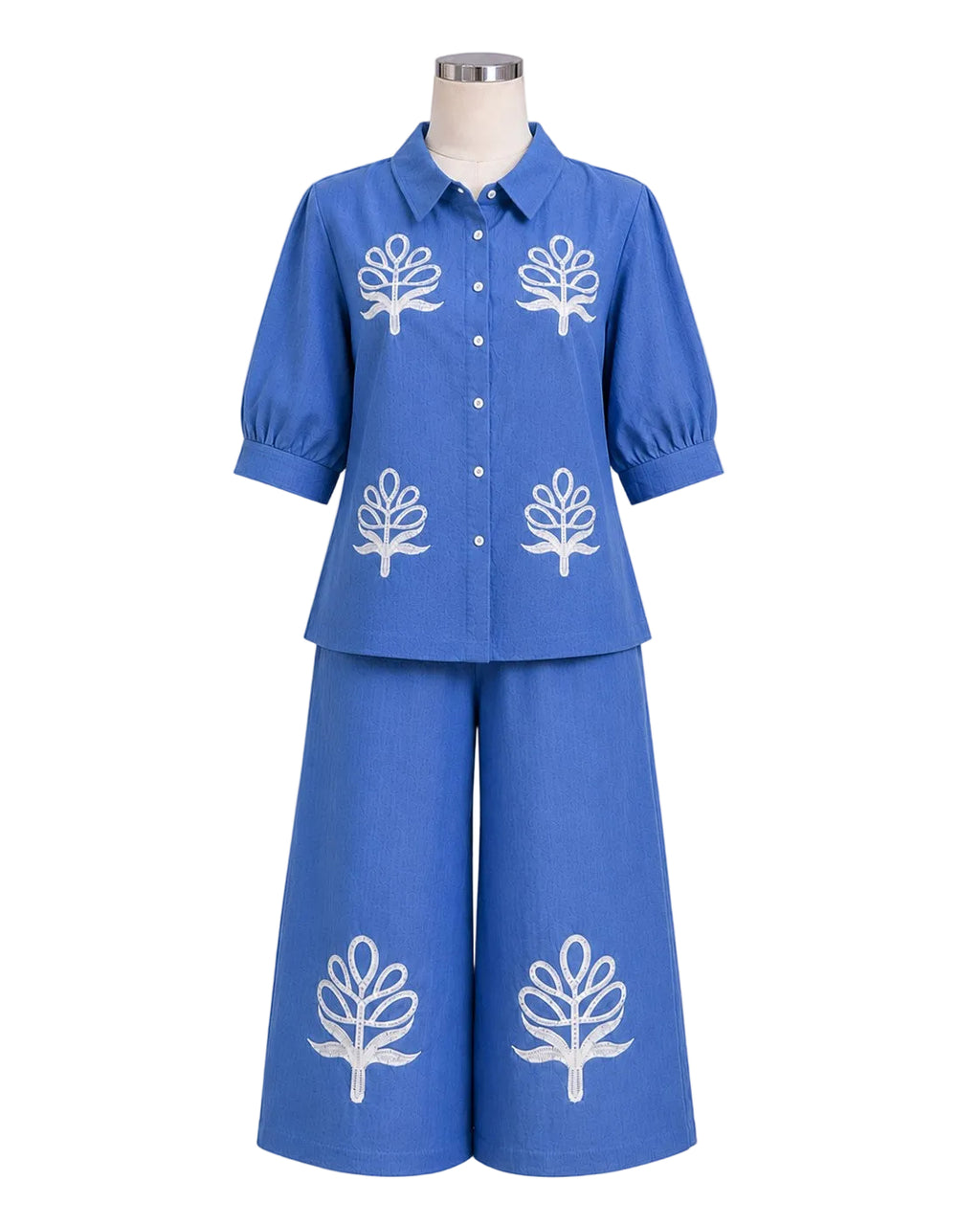 Denim Blue Embroidered Coord Sets