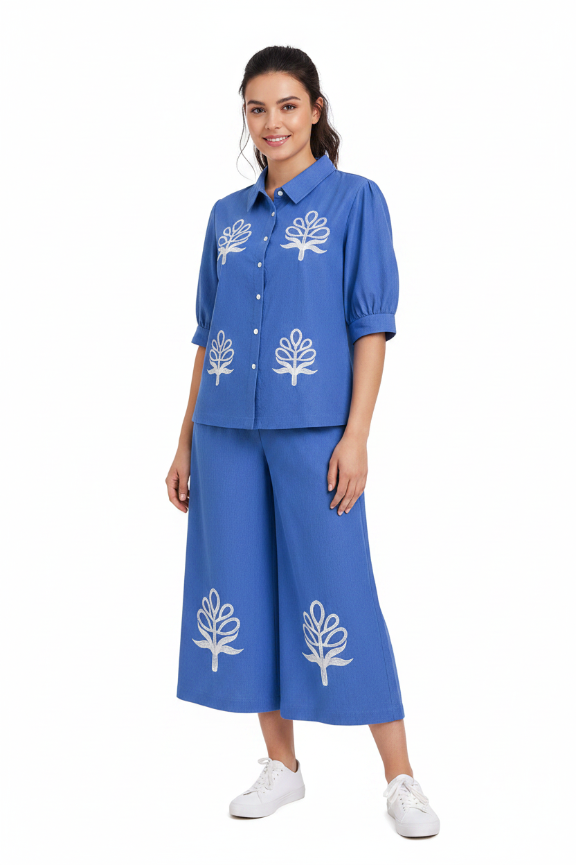 Denim Blue Embroidered Coord Sets