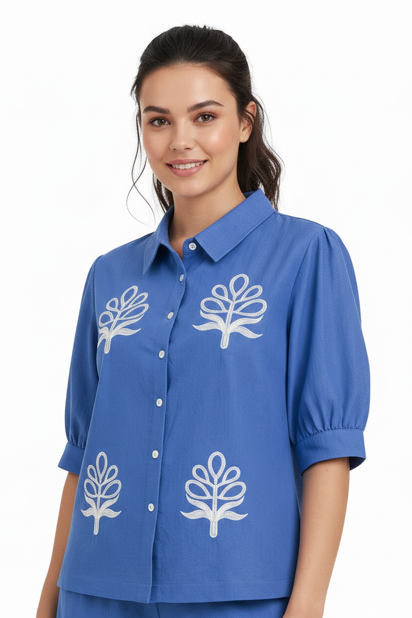 Denim Blue Embroidered Coord Sets
