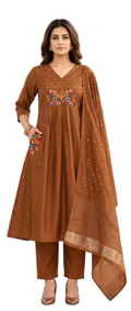 Mal Chanderi 3  Piece Side Pocket Suit Set