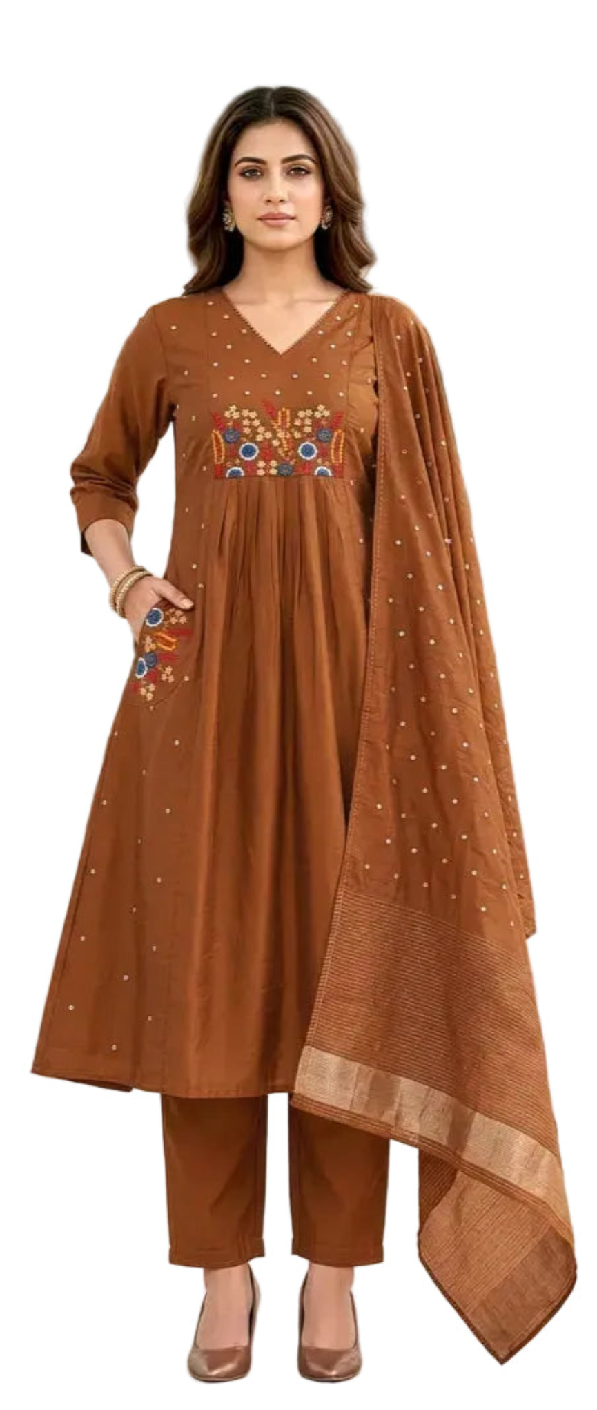 Mal Chanderi 3  Piece Side Pocket Suit Set