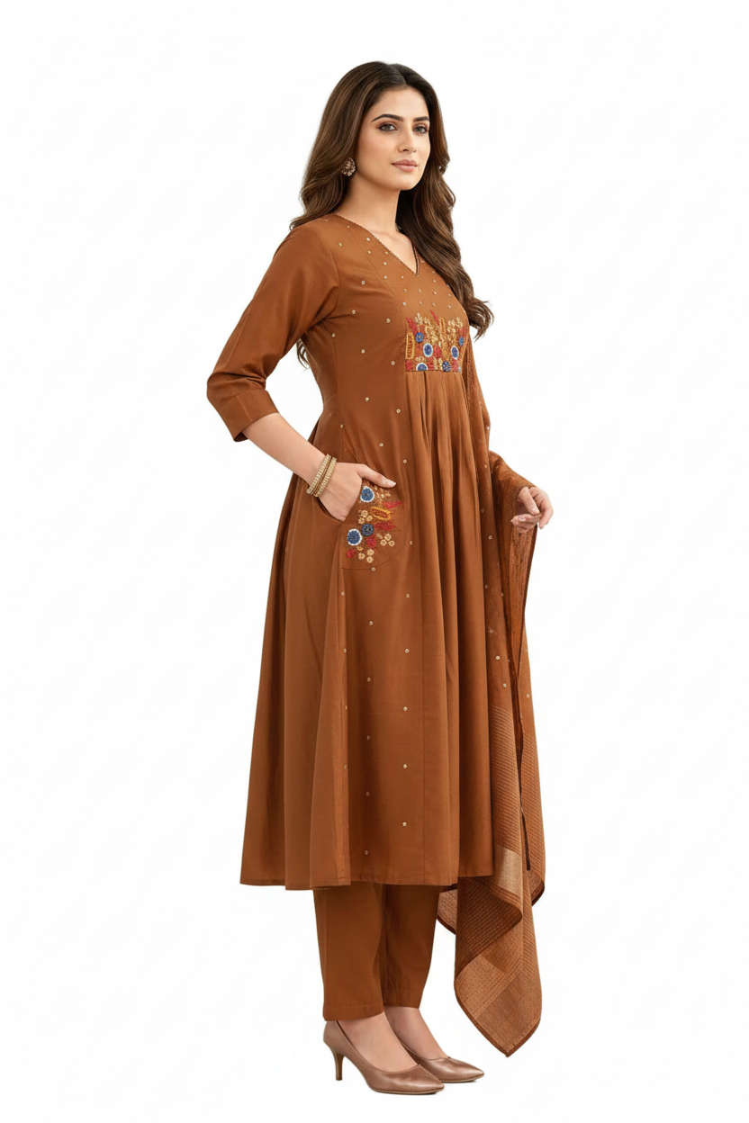Mal Chanderi 3  Piece Side Pocket Suit Set