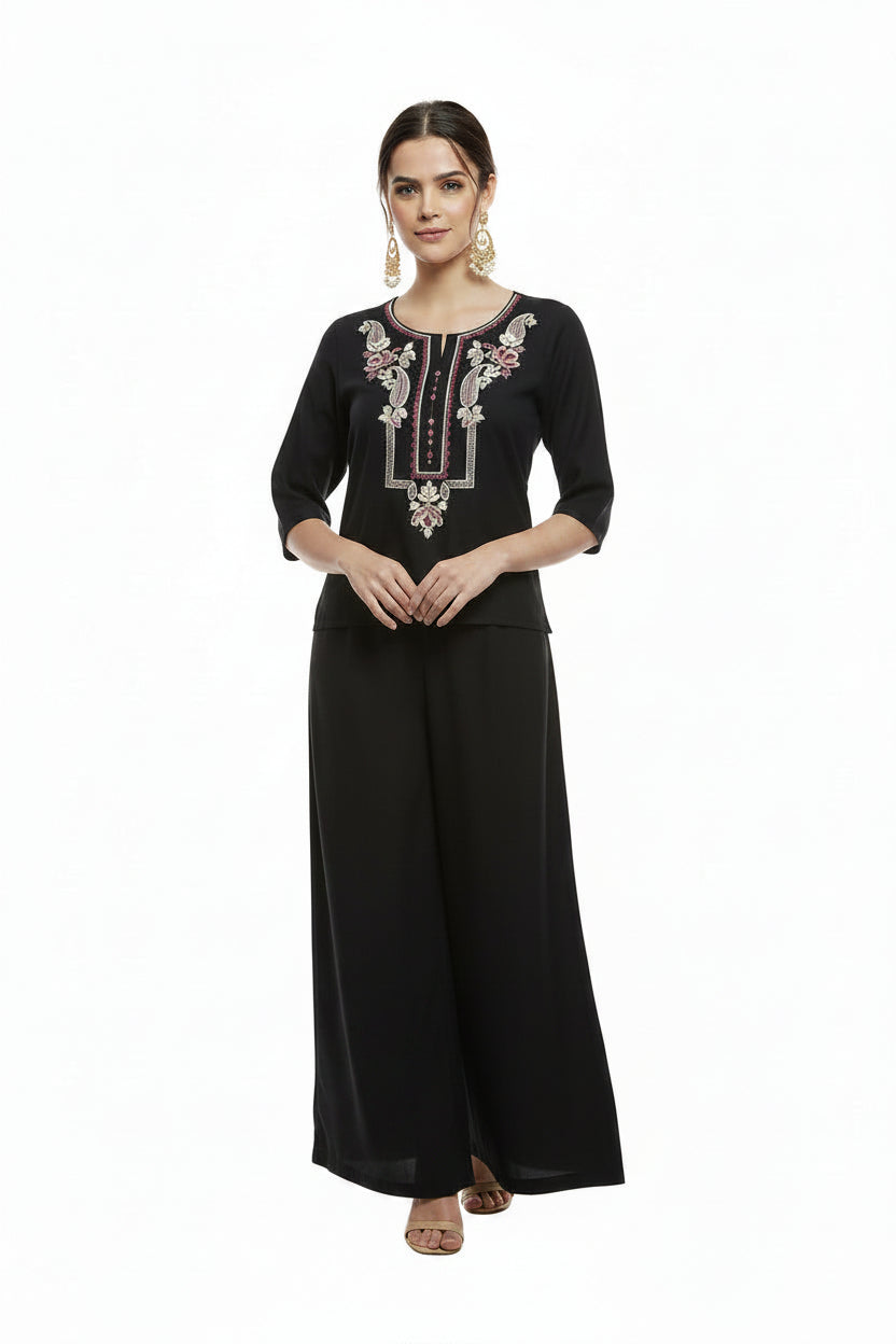 Black Embroidered Coord Sets -Me Zara -FP