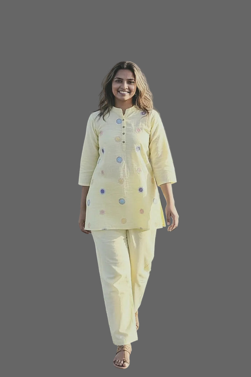 Yellow Embroidered Coord Sets - Dolphin-FP