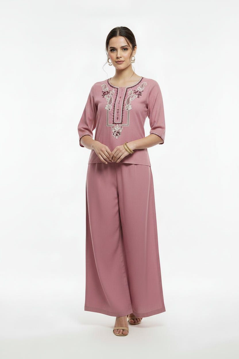 Pink Embroidered Coord Sets -Me Zara -FP