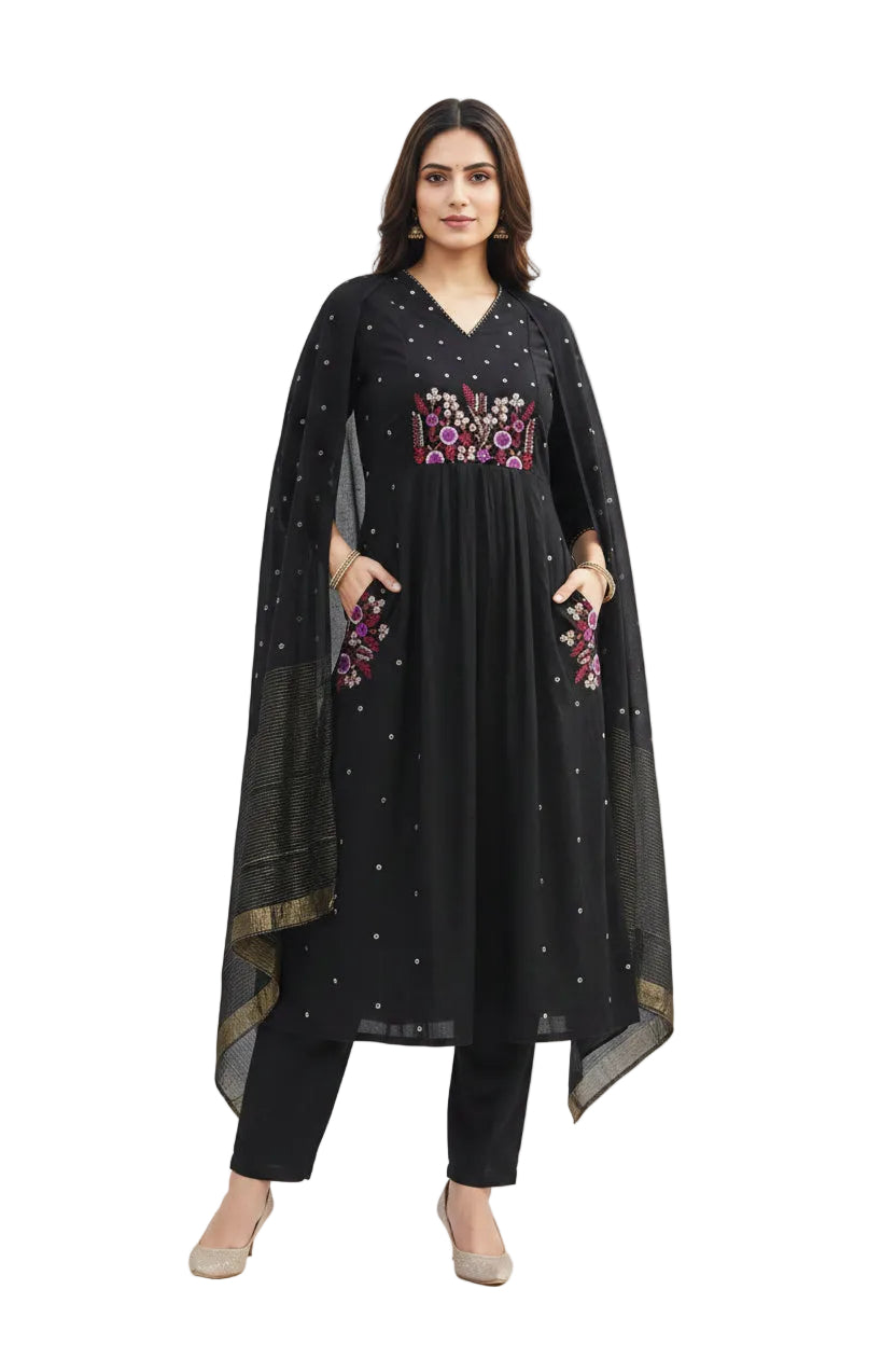 Mal Chanderi 3  Piece Side Pocket Suit Set