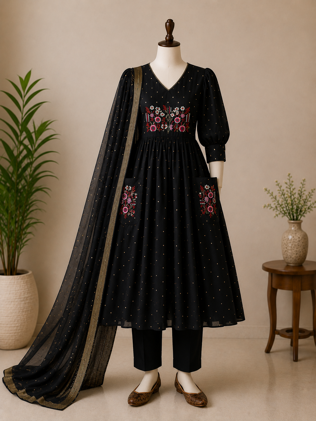 Mal Chanderi 3  Piece Side Pocket Suit Set