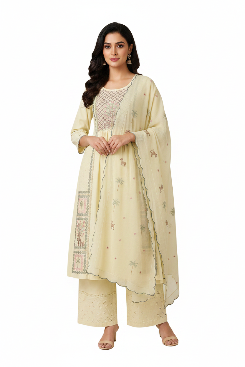 Heavy Cotton Embroidered 3  Piece Suit Set