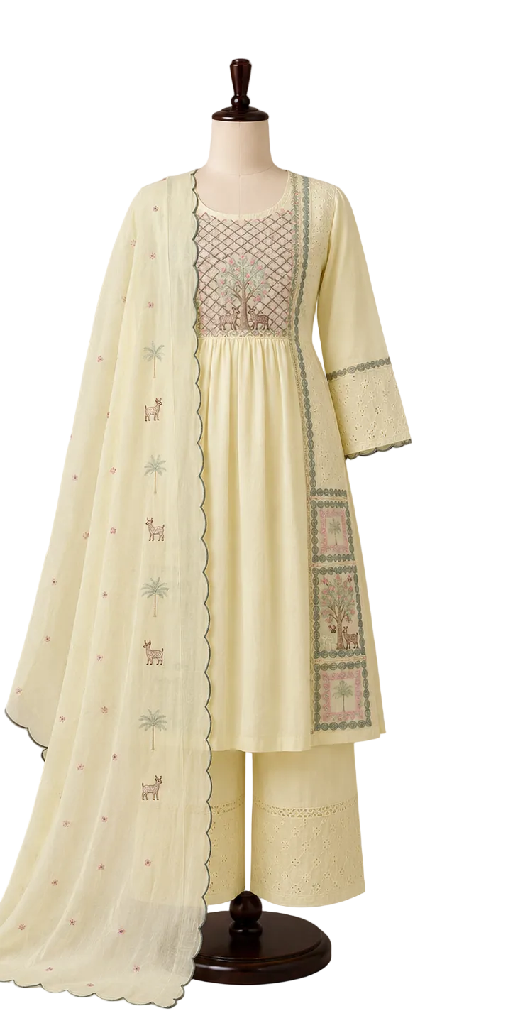 Heavy Cotton Embroidered 3  Piece Suit Set
