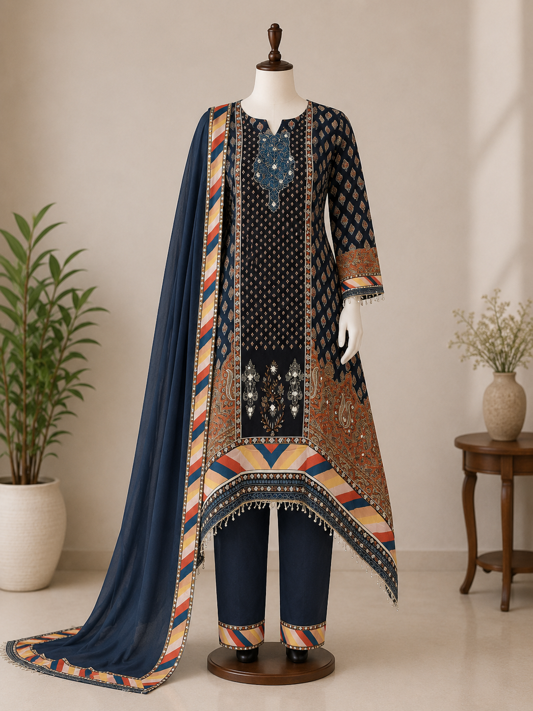 Natural Crepe Fish Tale 3  Piece Suit Set