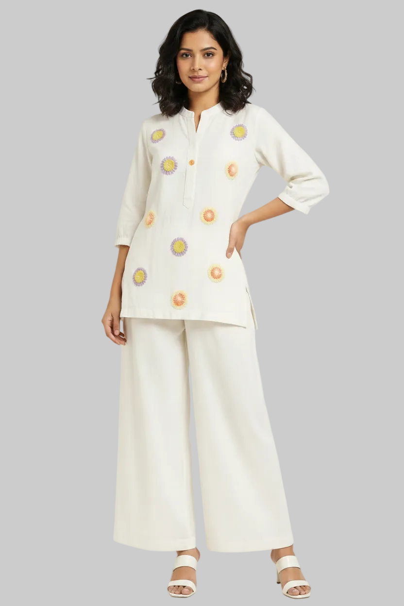 White Embroidered Coord Sets - Dolphin-FP