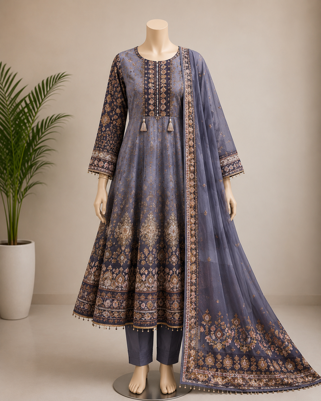 Digital Print Anarkali 3  Piece Suit Set
