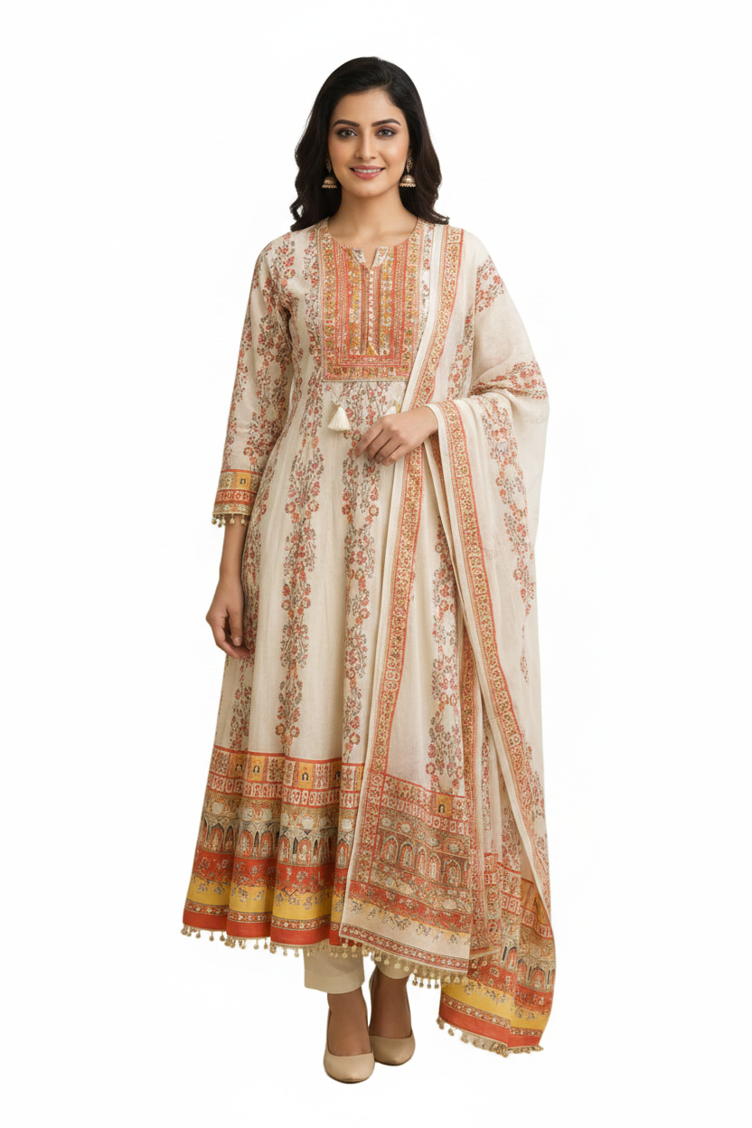 Digital Print Anarkali 3  Piece Suit Set
