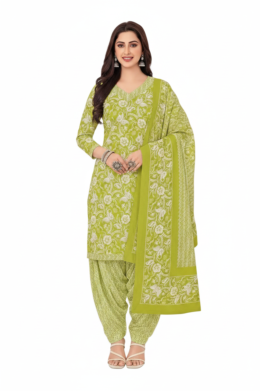 Woman wearing a green dress and dupatta
